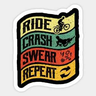 Ride Crash Swear Repeat Mountain Bike Sticker